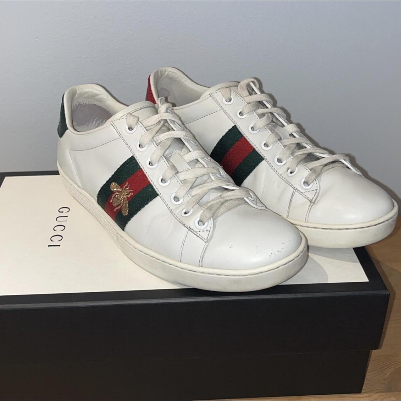 GUCCI WOMEN'S ACE SNEAKER WITH BEE. Size 5. Comes... - Depop