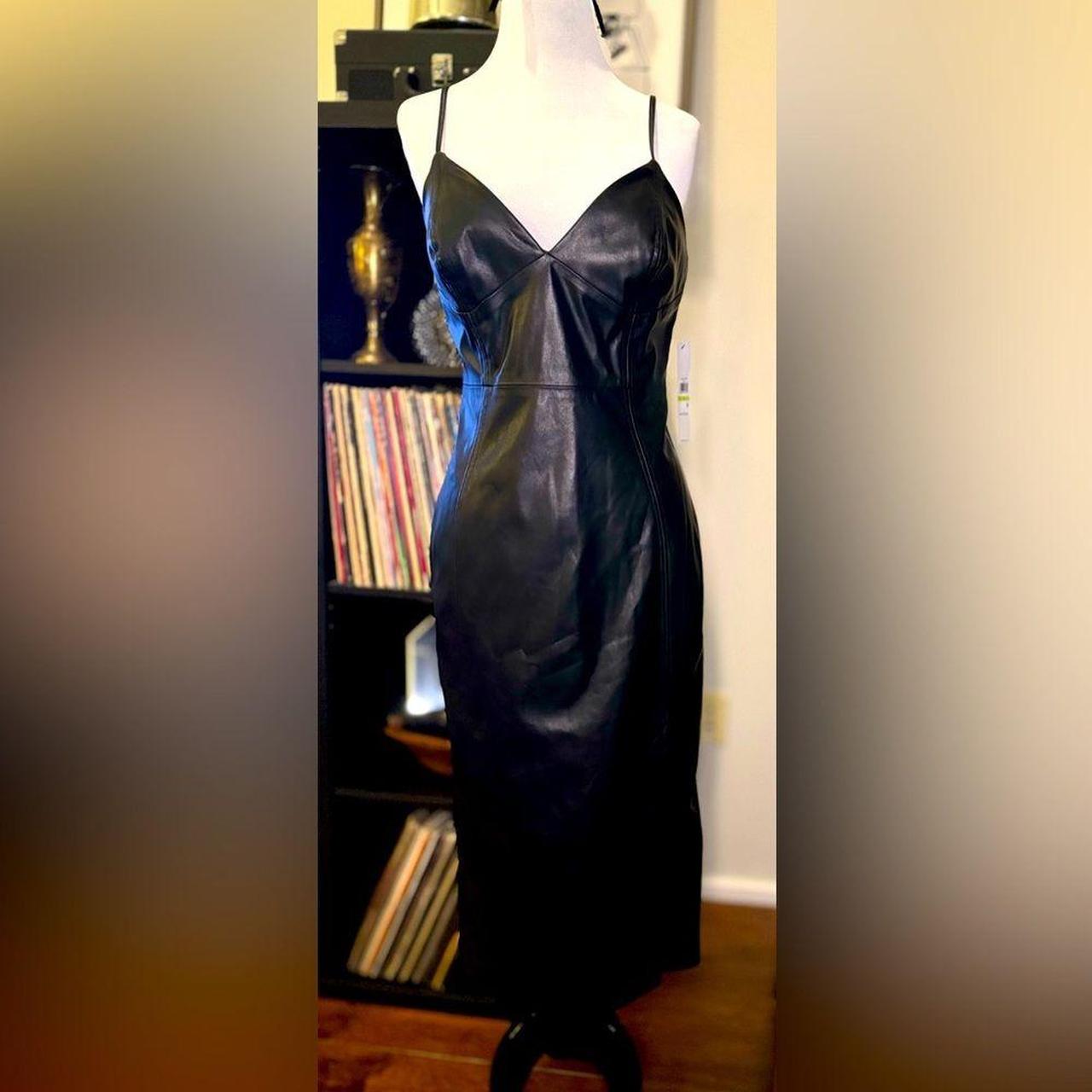 Calvin klein black faux leather dress on sale