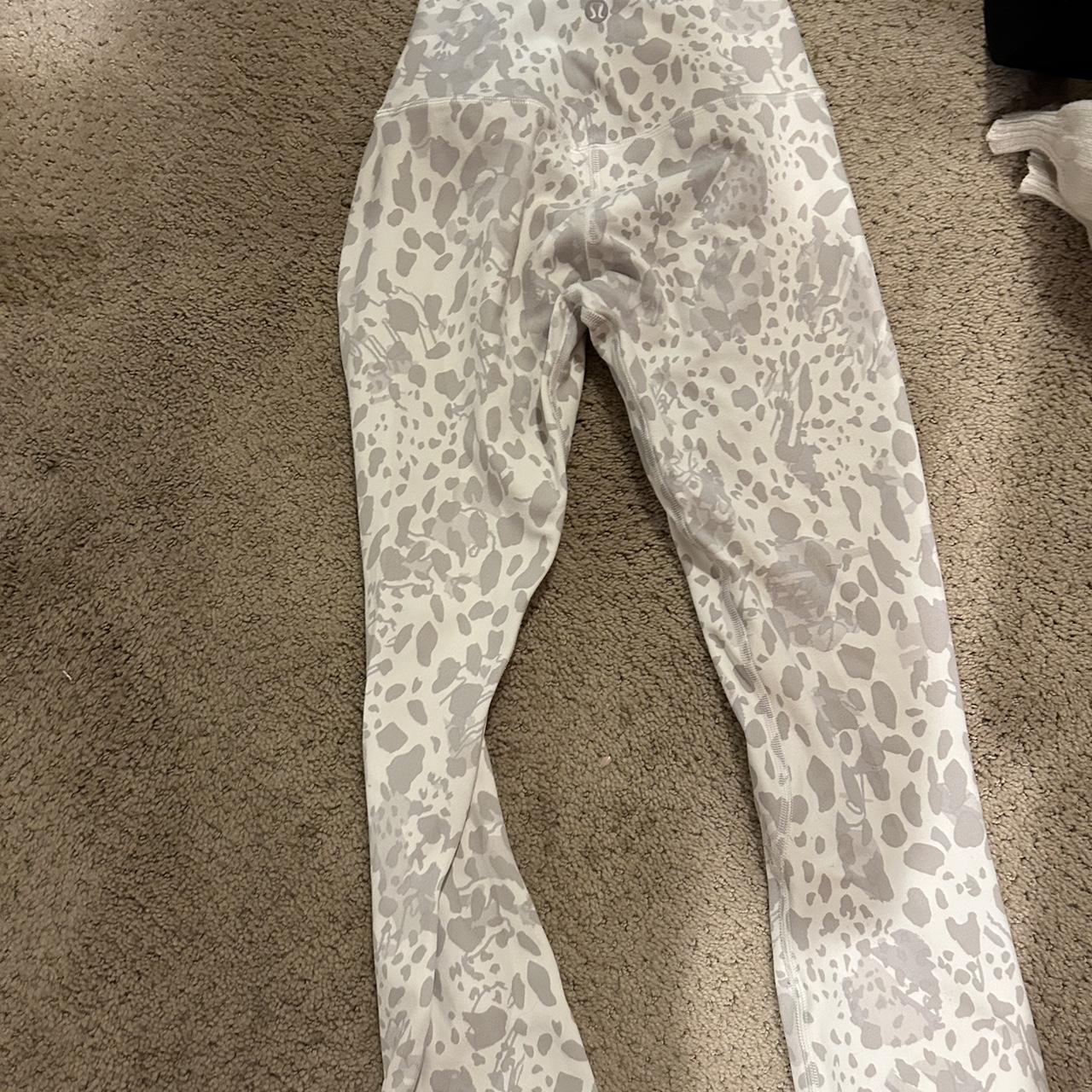 Lululemon white cheetah leggings never worn size 0 - Depop