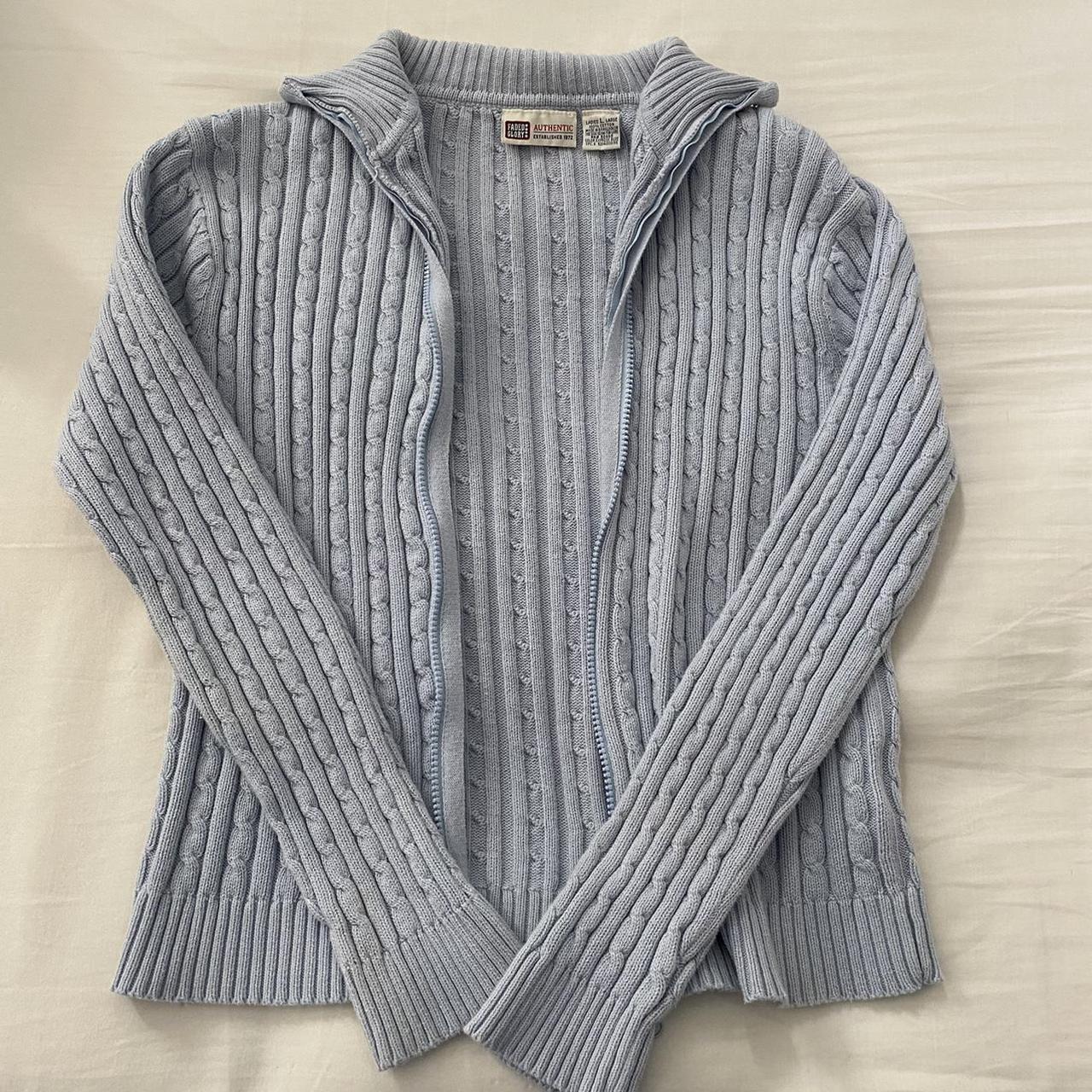 vintage faded glory light blue cable knit sweater!... - Depop