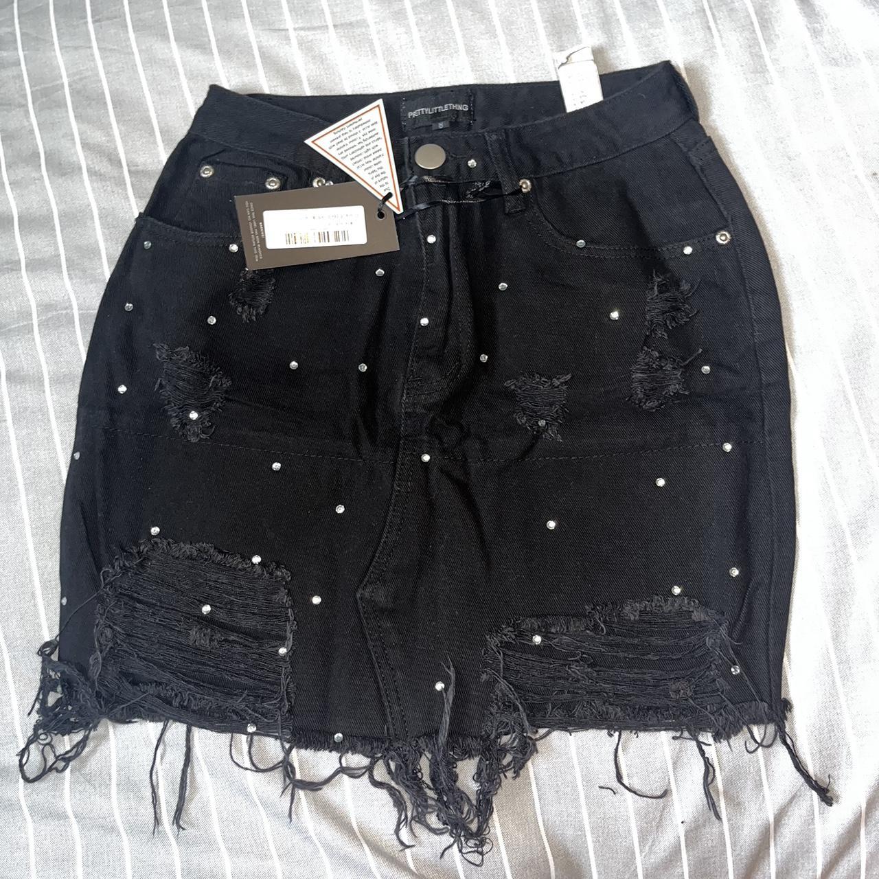 Long black clearance ripped denim skirt