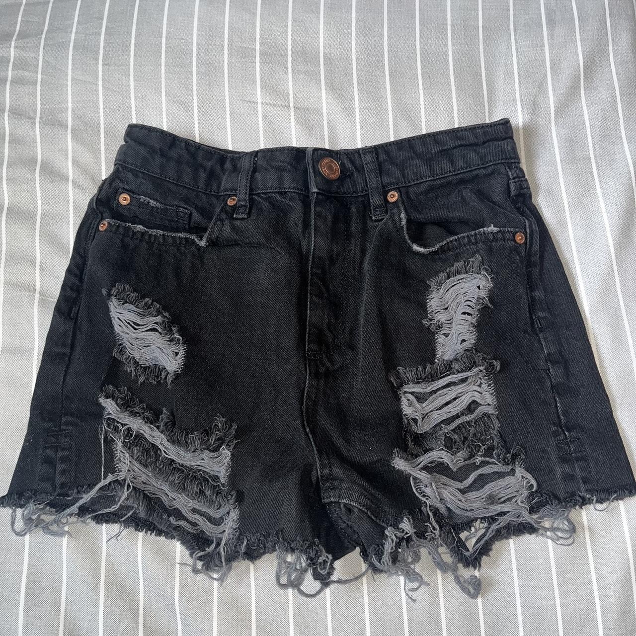 Black river island ripped denim shorts size UK 8