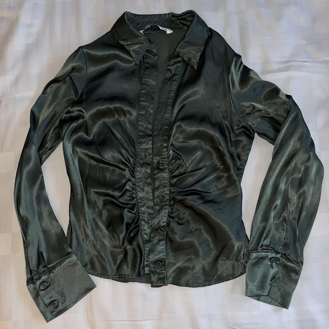 Dark green silk shirt Zara UK size 8 💚 worn in once - Depop