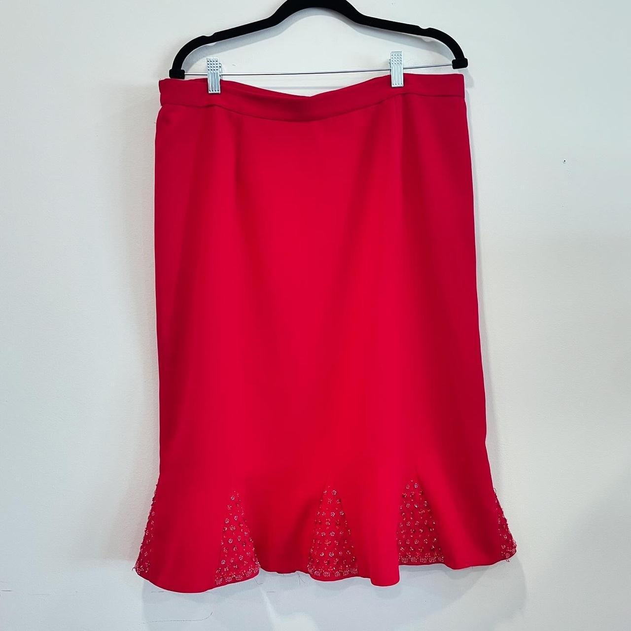 Kasper Red Skirt w Embroidery Bead Detail Size Depop