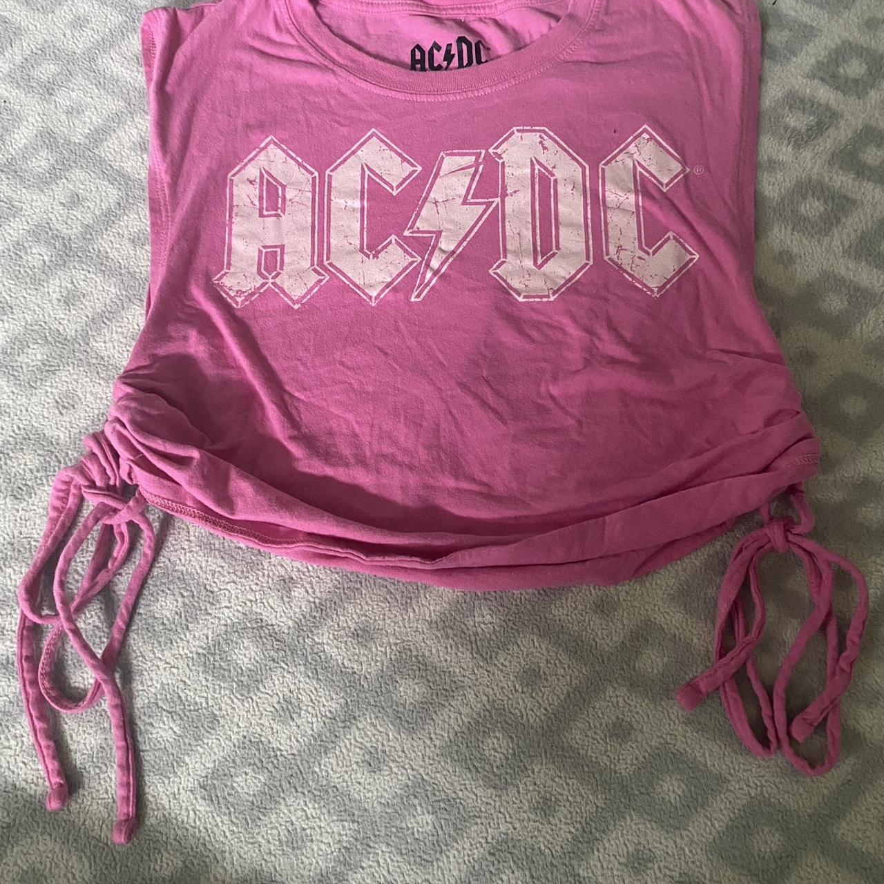 AC/DC Women’s Pink Small Crop Top Band Tee Grunge... - Depop