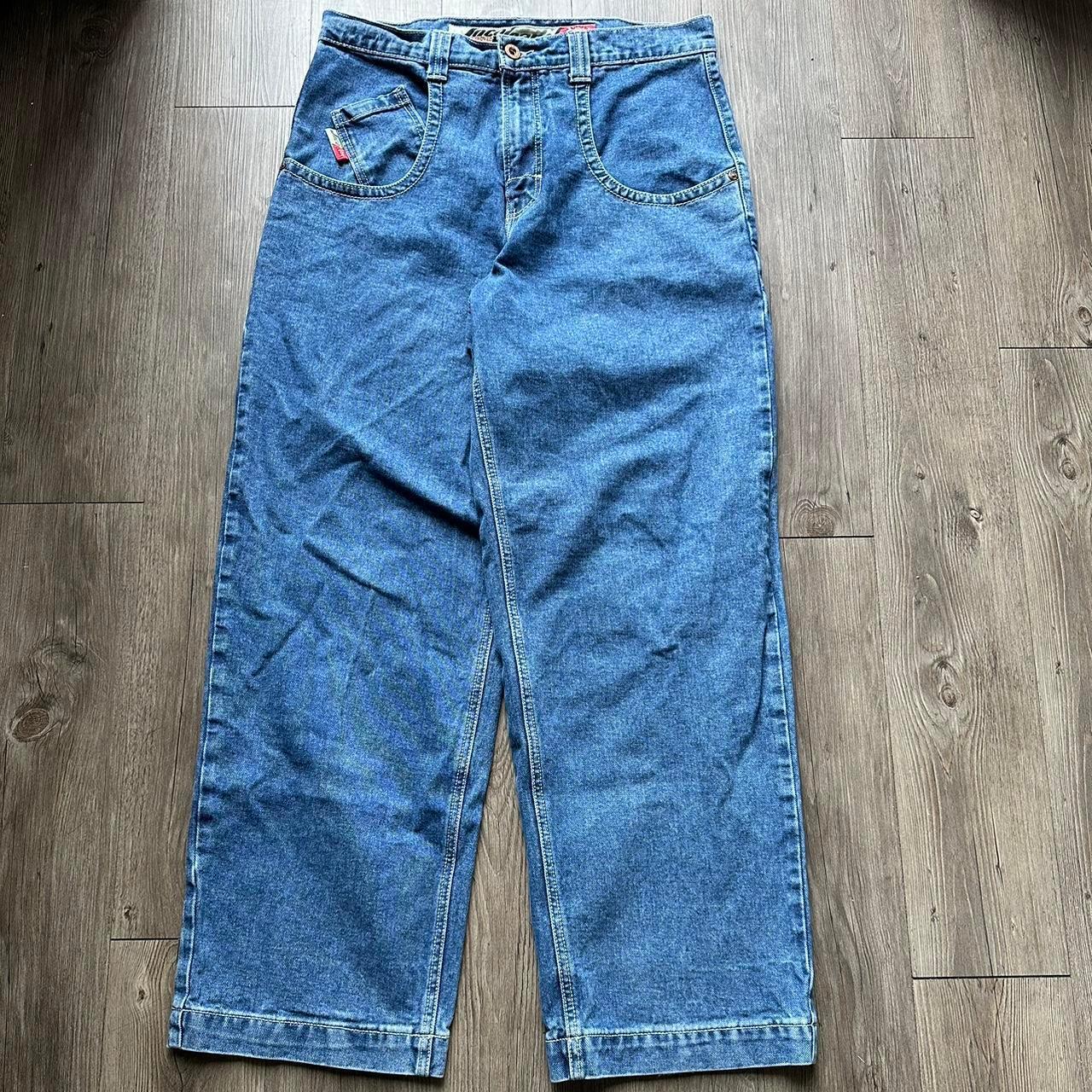 JNCO Men's Blue and Red Jeans Jnco “Low Down”... - Depop