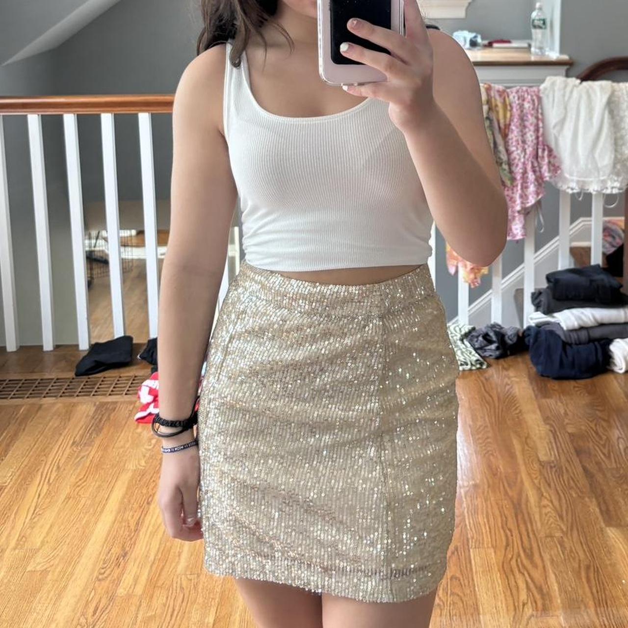 French connection gold sequin skirt hotsell