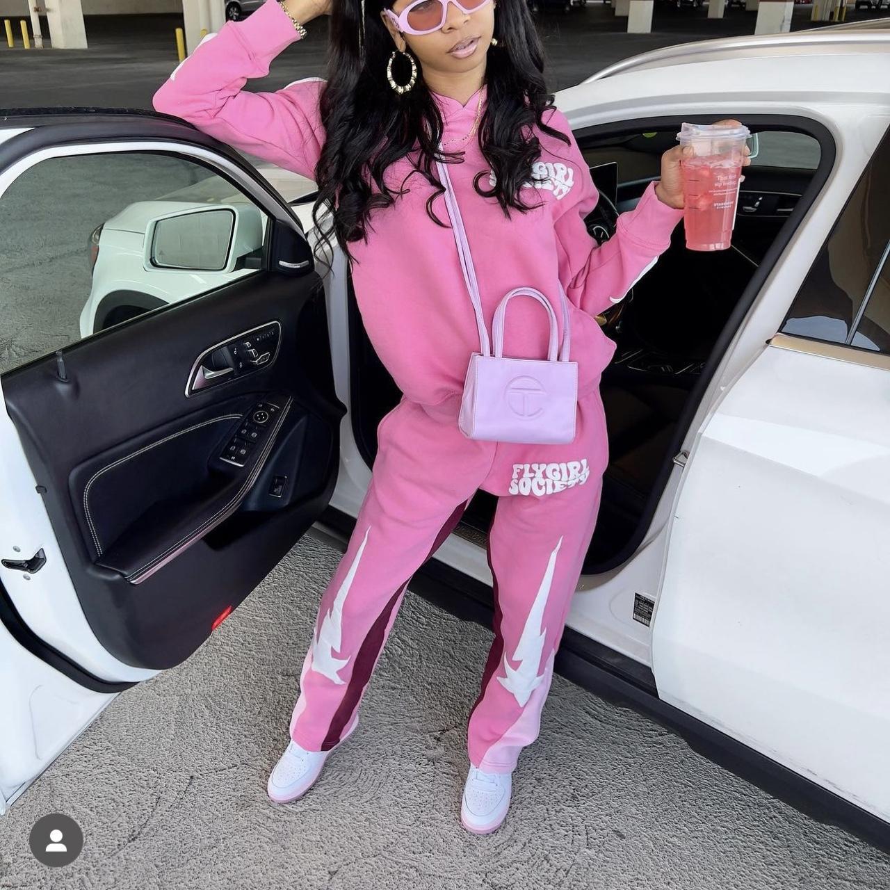 Pink and white tracksuit joggers and hoodie