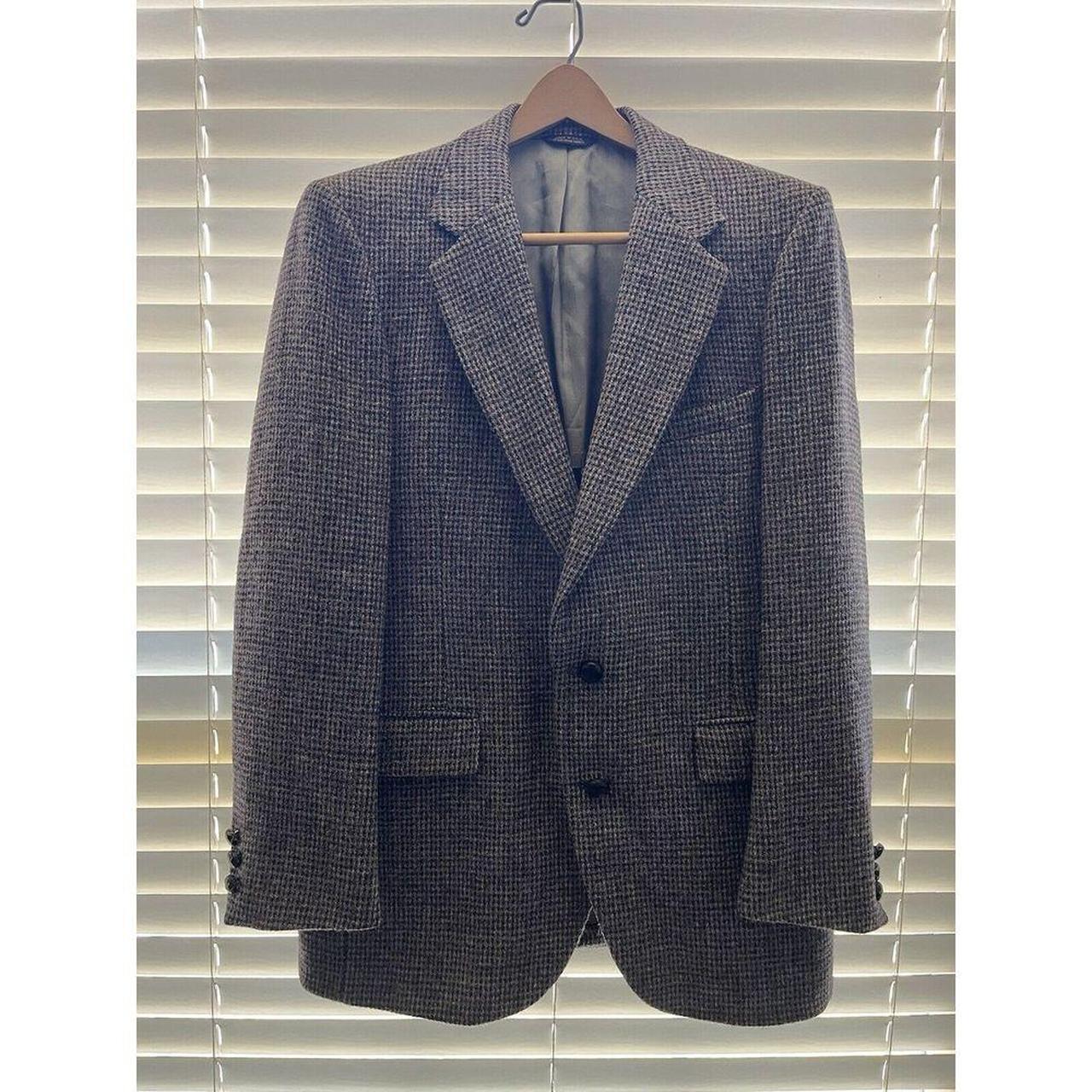 Vintage HARRIS TWEED Blazer 40R Scottish Wool Gray Black selling Jacket