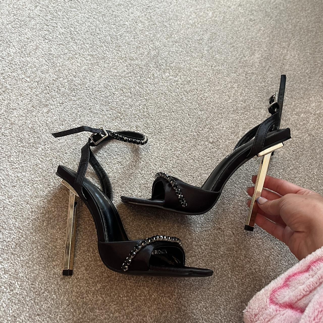Selling these satin black and gold public desire... - Depop