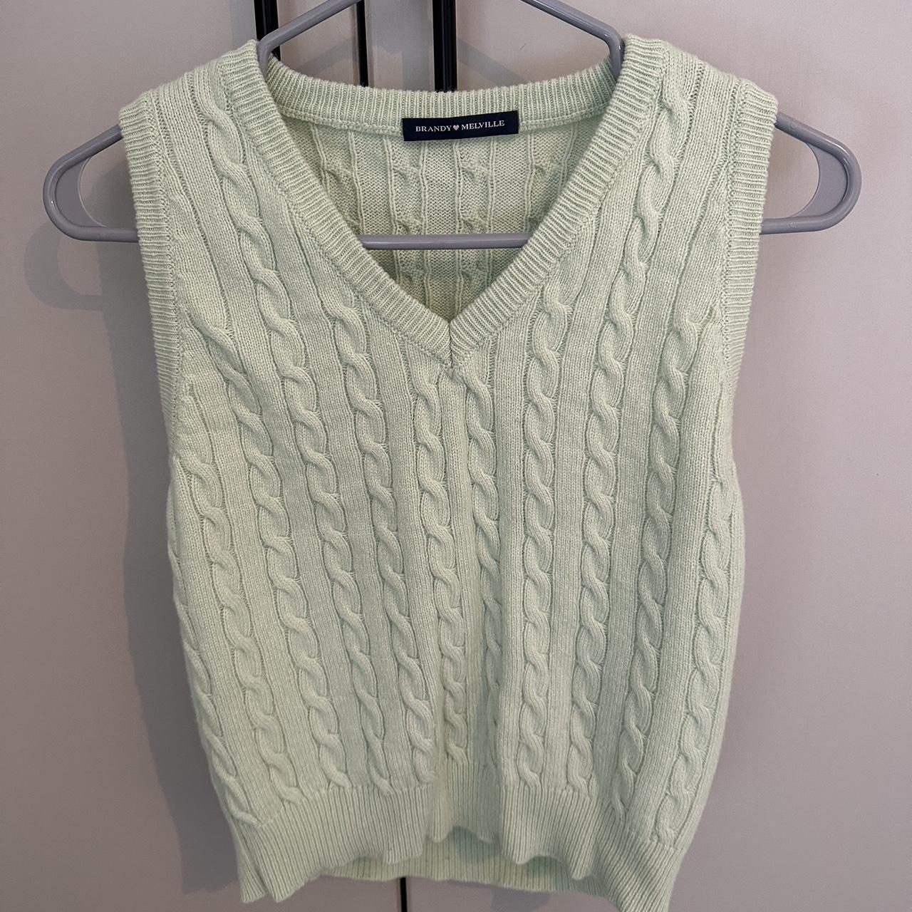 Brandy Melville Sweater Vest Cable Knit Green /... - Depop