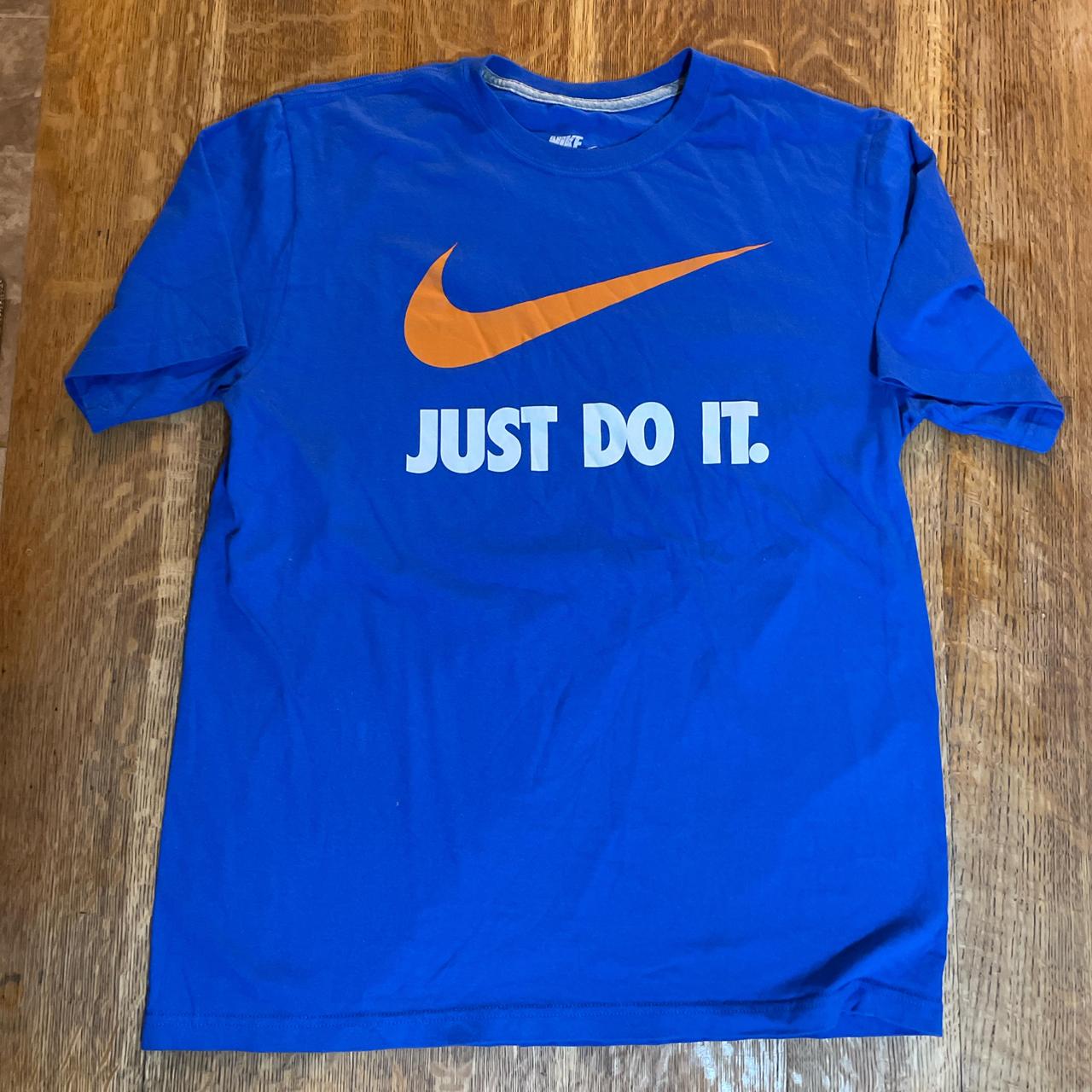 Large Blue Nike JUST DO IT. Orange Swoosh Tee Depop