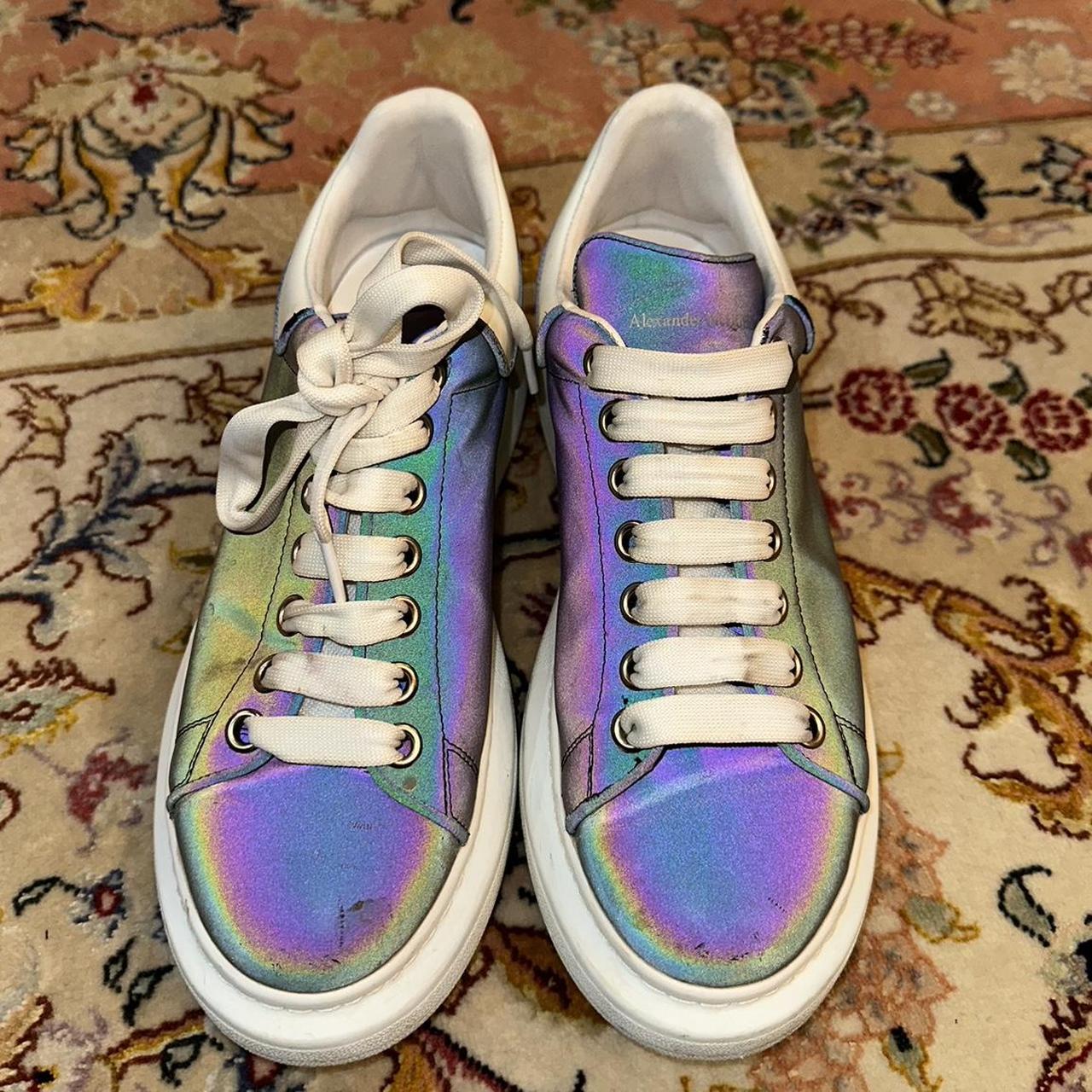 Alexander McQueen iridescent trainers oversized lace. Depop