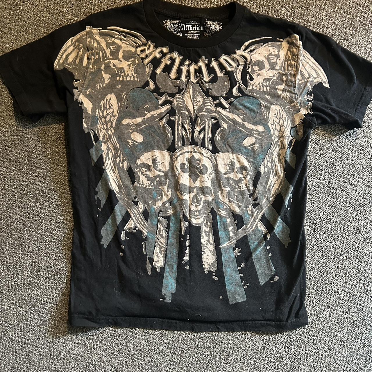 Affliction black shirt with skulls #skulls #affliction - Depop