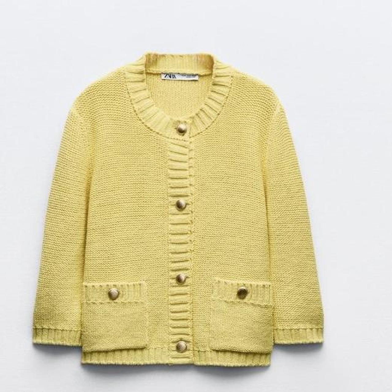 Yellow textured knit cardigan with gold buttons 3/4 | Depop