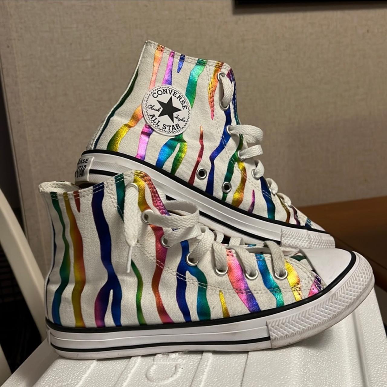 Converse newest Chuck Taylor All Star Rainbow Zebra Stripe High Top Sneakers