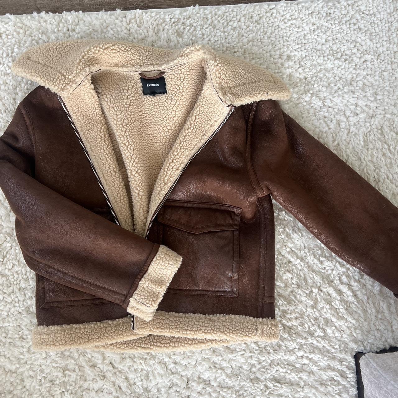 Express faux leather brown jacket fuzzy on the