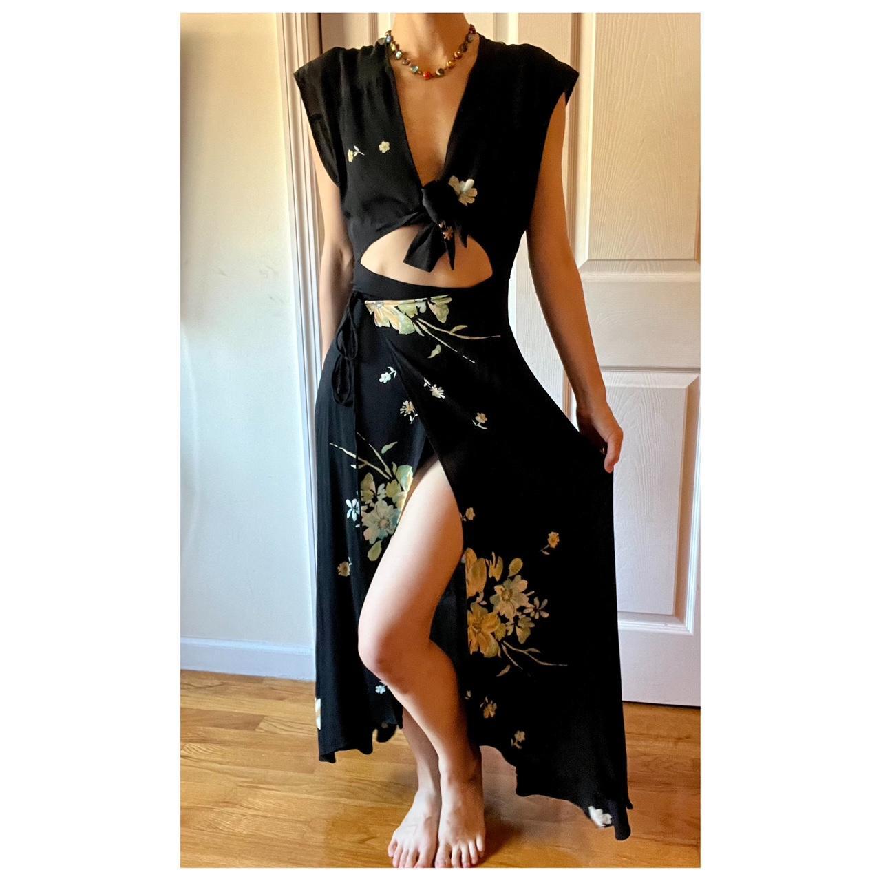 Black Wrap Top Blue Floral Maxi Skirt Black Wrap Top Blue Floral Maxi Skirt