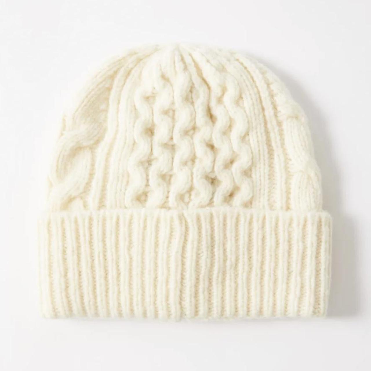 Cream Moncler logo patch cable knit wool blend... Depop