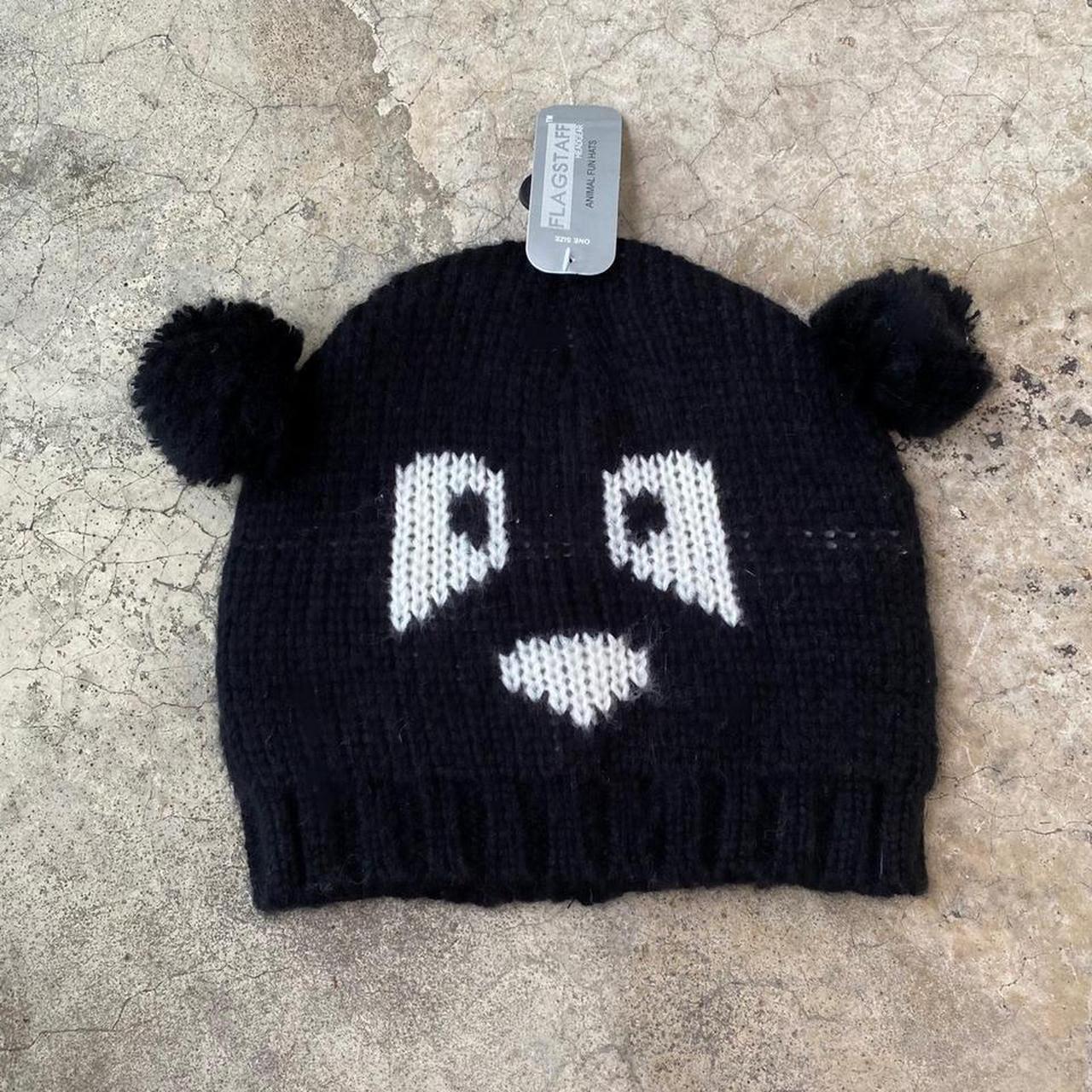 Black and white 2000s emo teddy bear beanie w Pom... - Depop