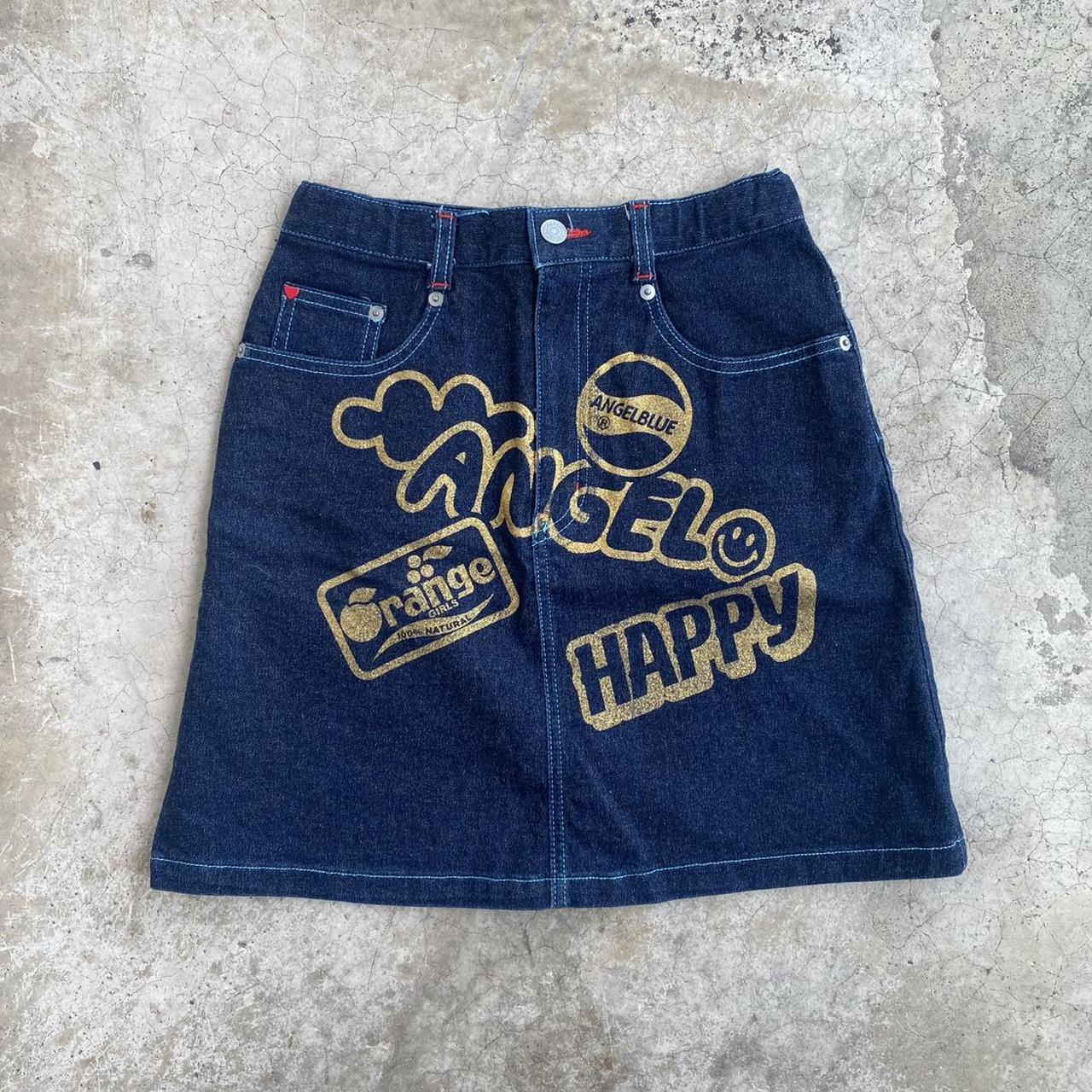 Authentic Angel Blue Japan glittery dark denim skirt... Depop