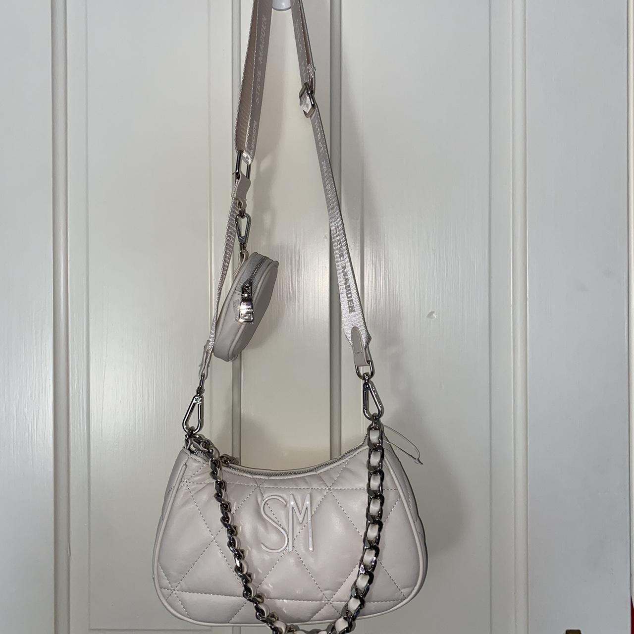 Steve Madden Bmicky White Satchel/Shoulder Bag with Straps and store Silver Chain NEW