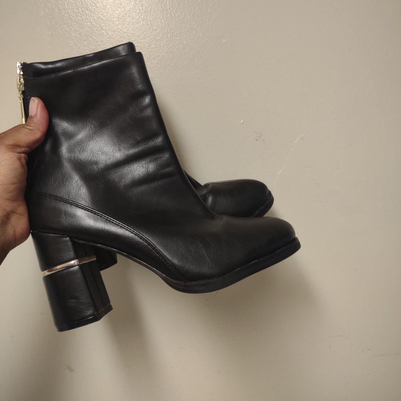 Forever 21 Black Faux Leather Block Heel Ankle Boots. Depop