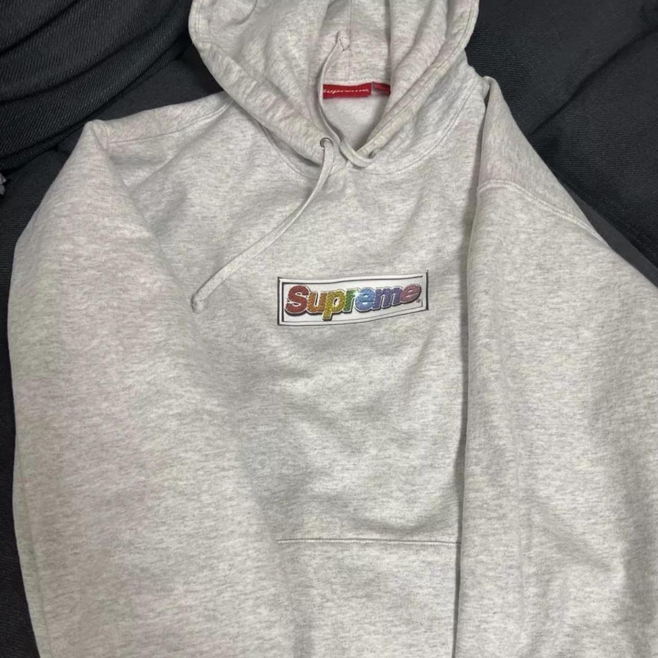 Supreme Ash Grey Bling Box Logo Hoodie Size L, 100%...