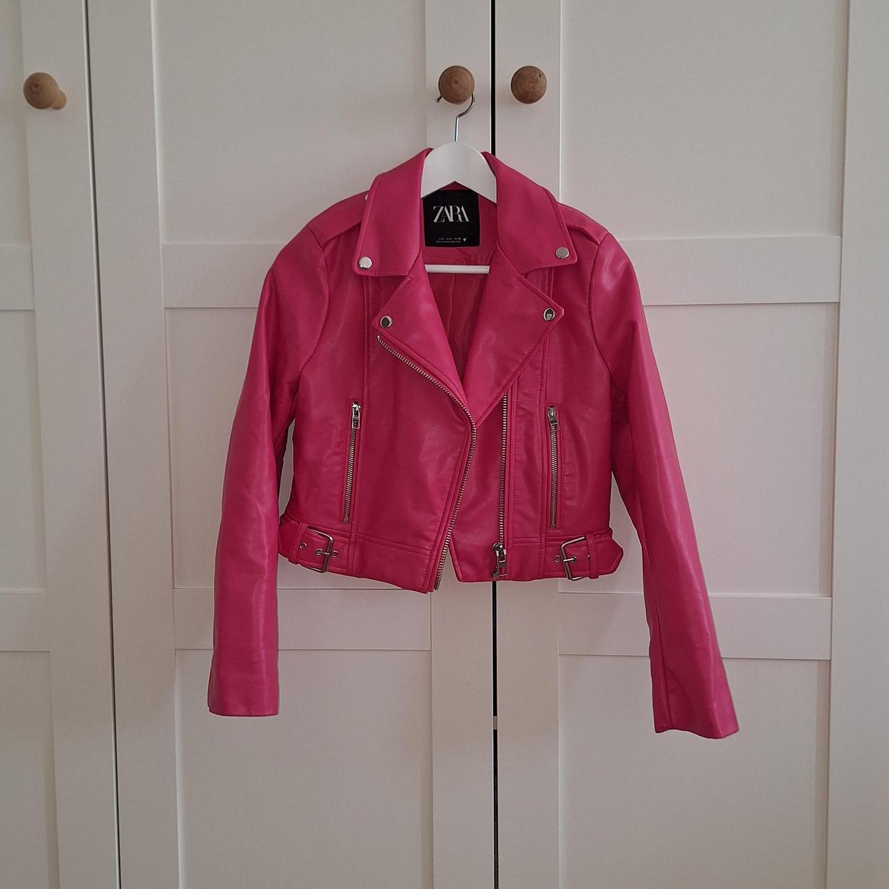 Zara pink biker jacket faux leather size 36