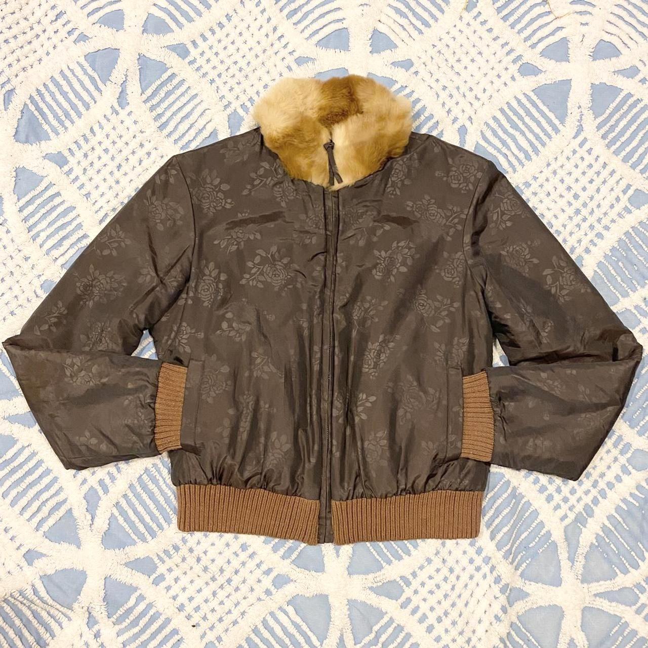 Vintage rabbit reversible bomber jacket with floral... - Depop