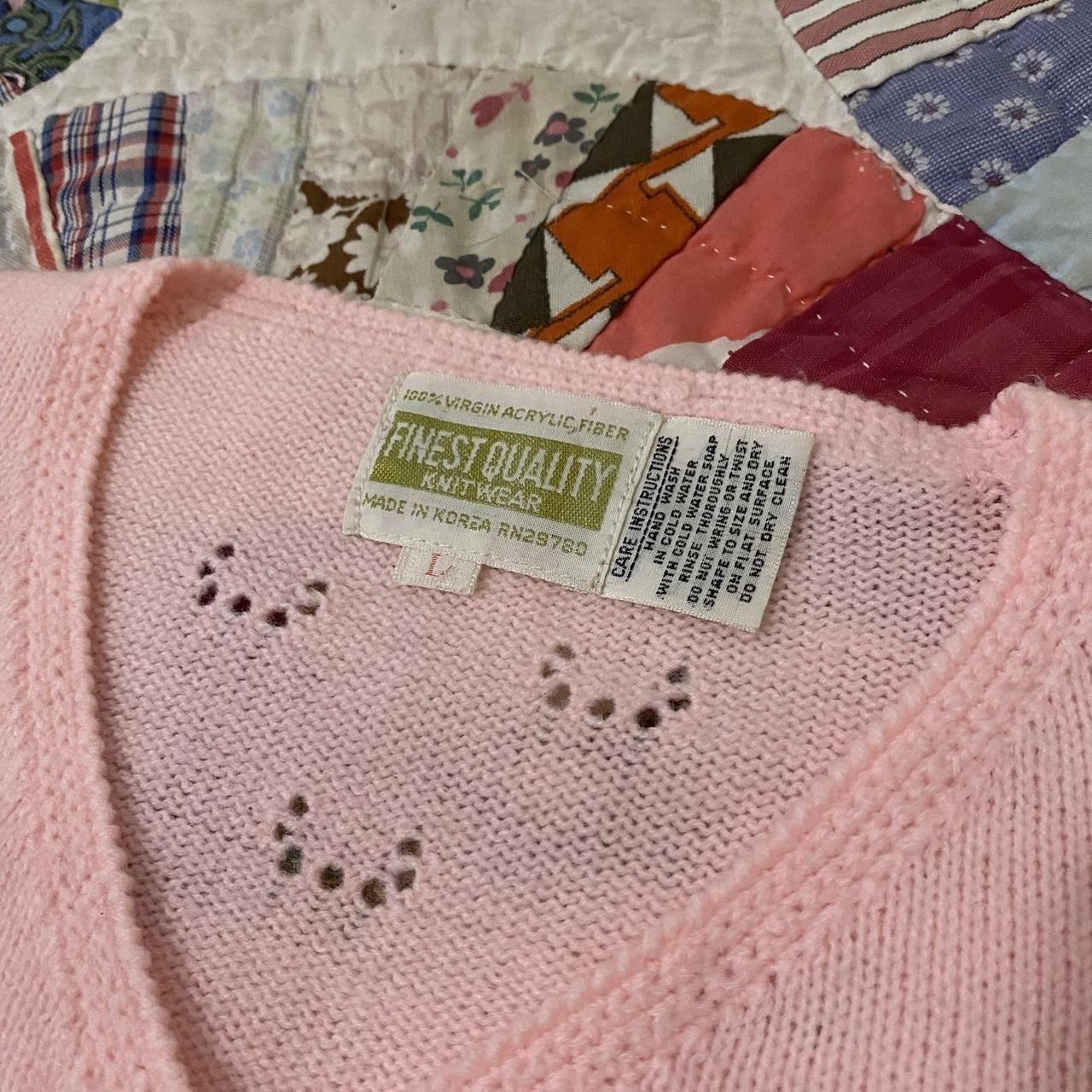60s vintage baby pink knit puff sleeve short sleeve... - Depop