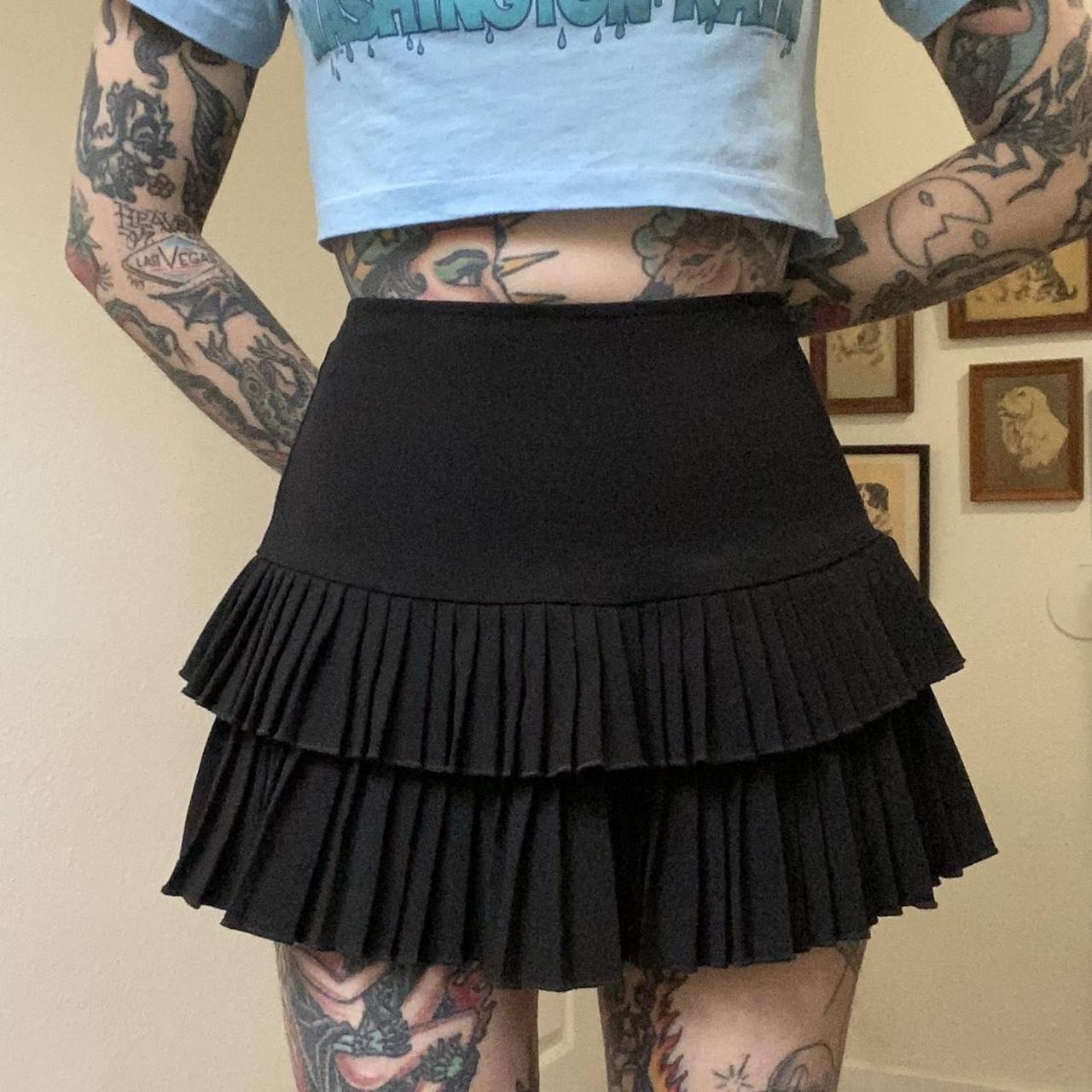 90s vintage black pleated mini skirt by XOXO Tagged. Depop