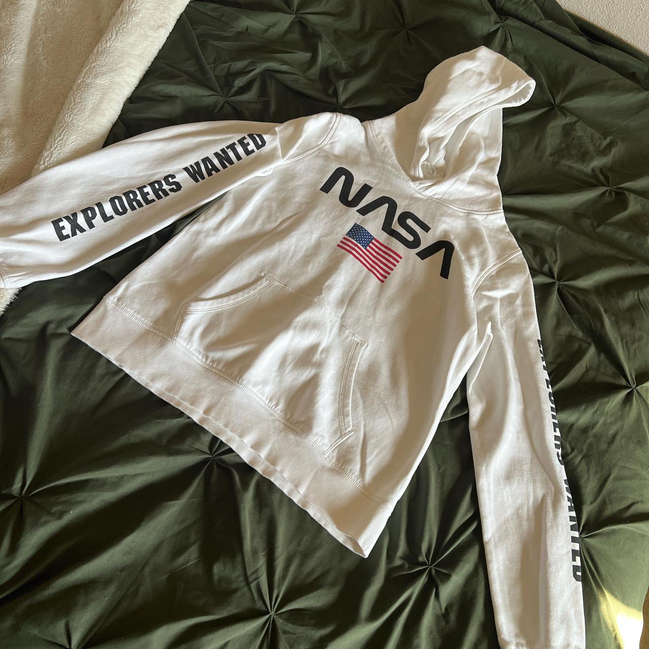 White NASA hoodie Size M youth fits like a women s. Depop