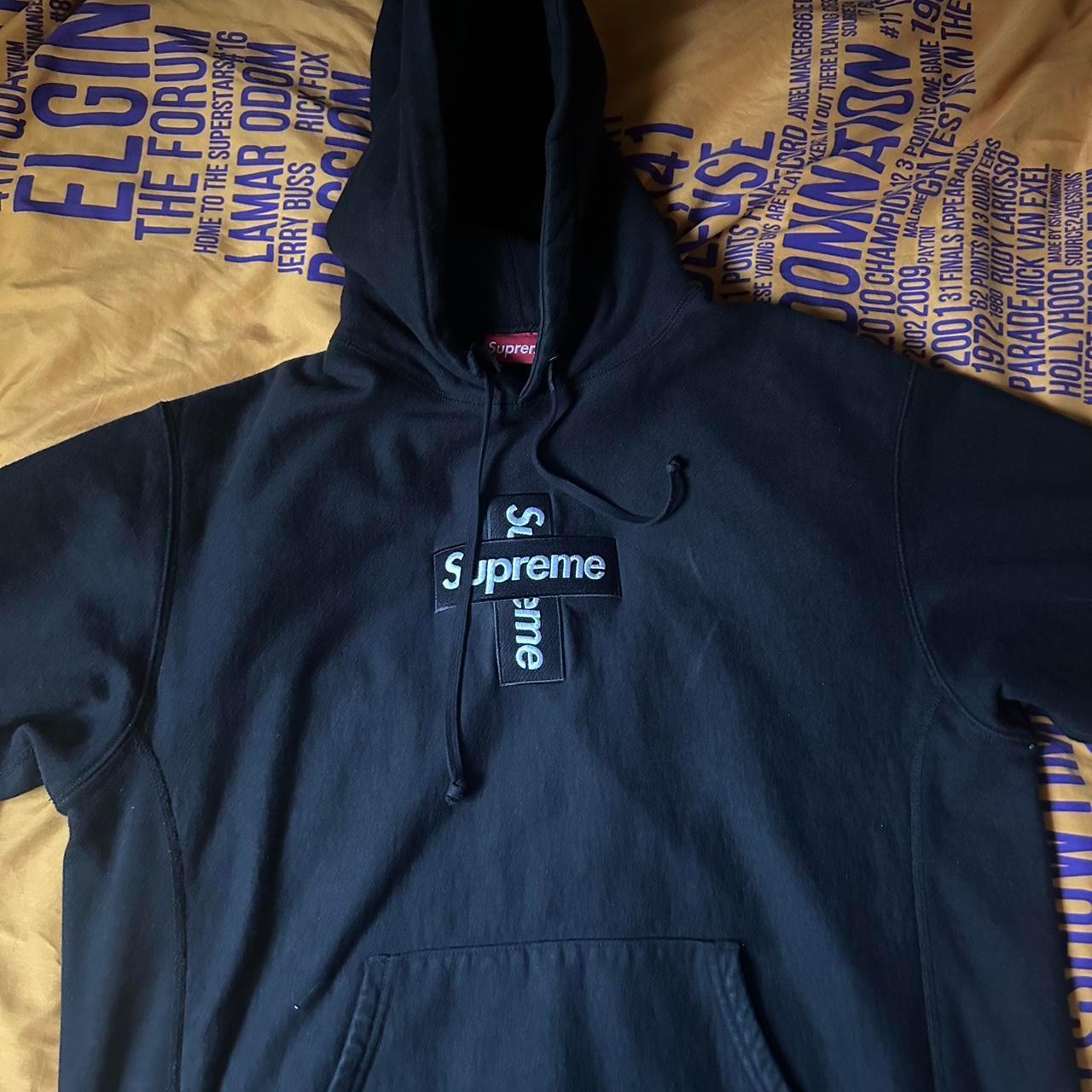 Supreme Men's Black Hoodie Black cross box logo... - Depop