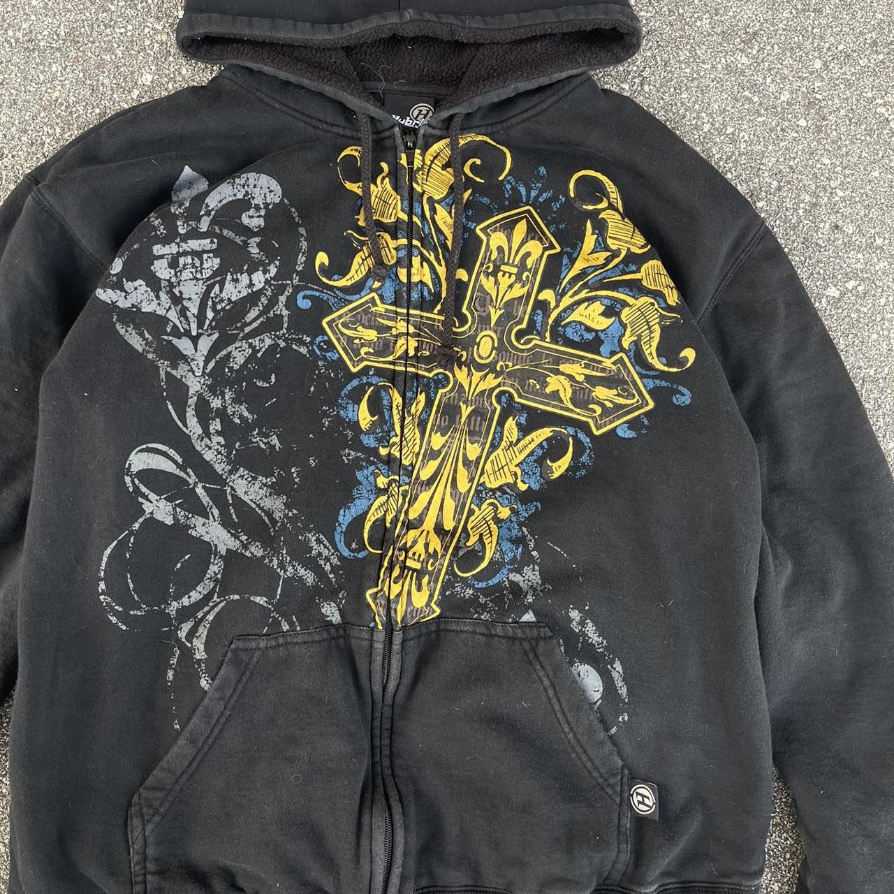 Y2K 2000s Grunge Cross Thick Fleece zip up hoodie | Depop