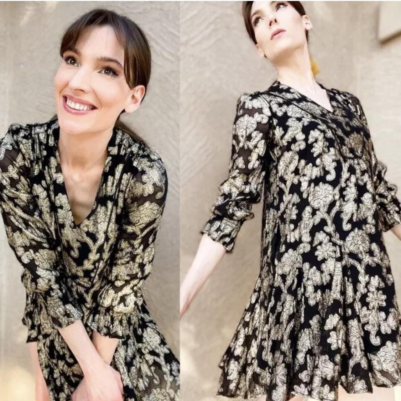 Deals Anthropologie Metallic Gold Floral Dress