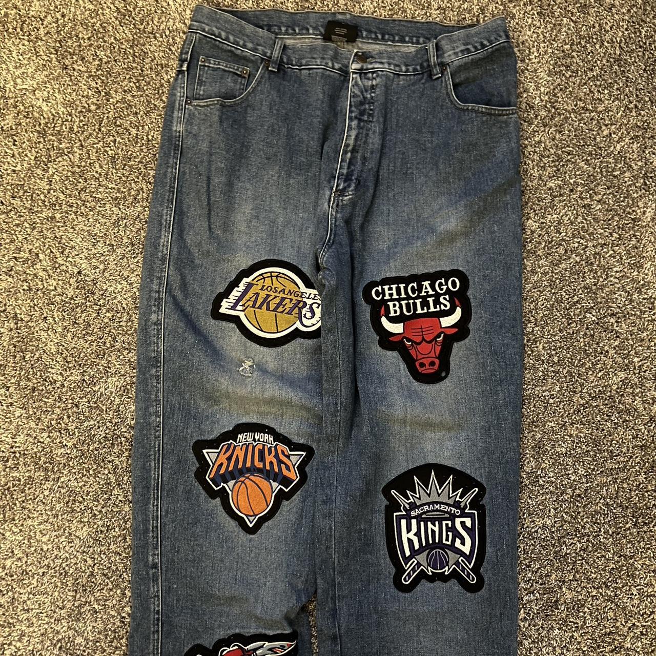 Vintage NBA UNK Denim Patches Denim Jeans hot Pants Basketball Men’s 34 Lakers Bulls