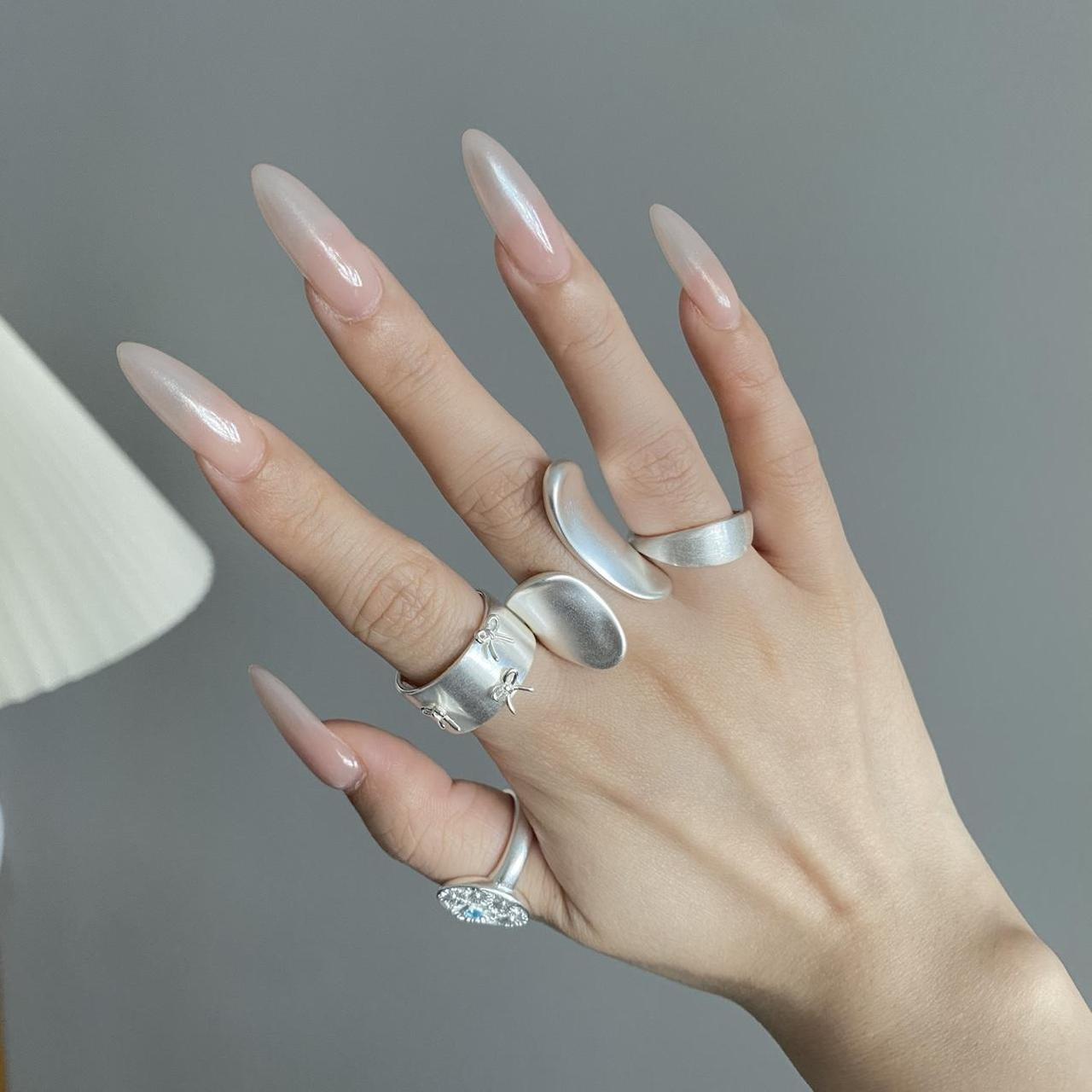 Women's Ring - Silver/White – Silver adjustable s… - image 3