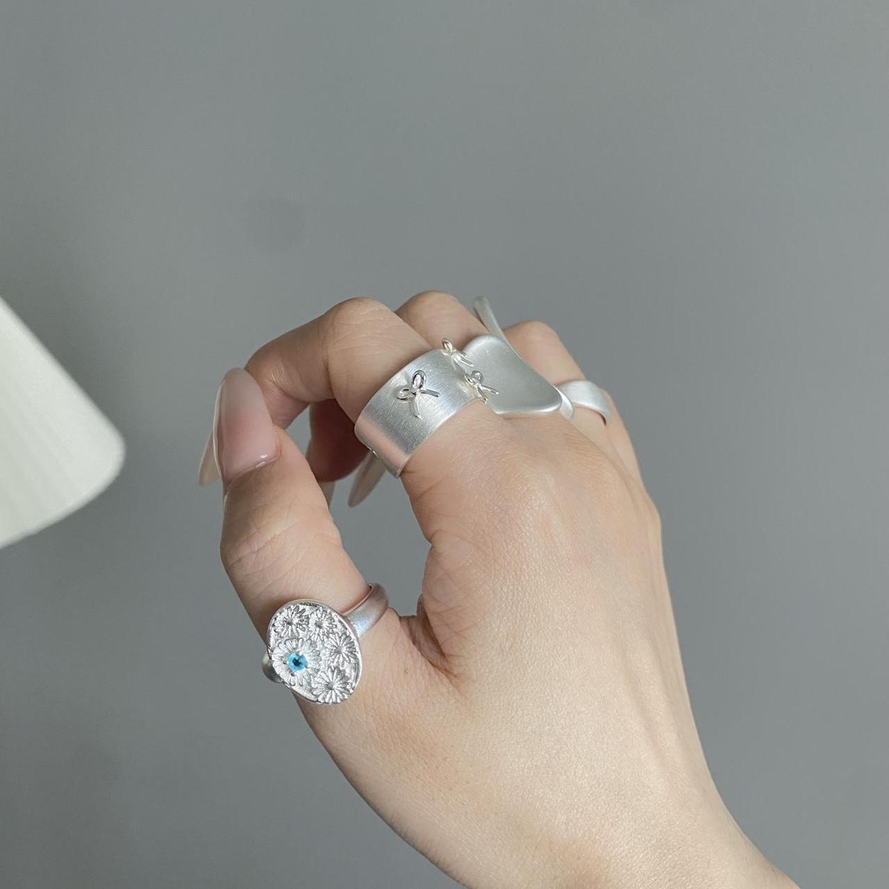 Women's Ring - Silver/White – Silver adjustable s… - image 5