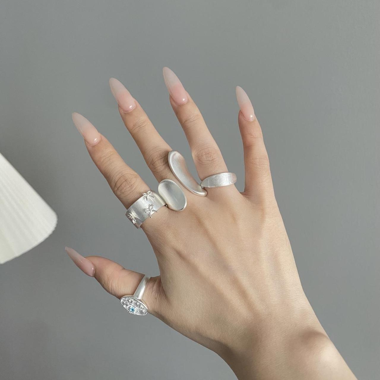 Women's Ring - Silver/White – Silver adjustable s… - image 4