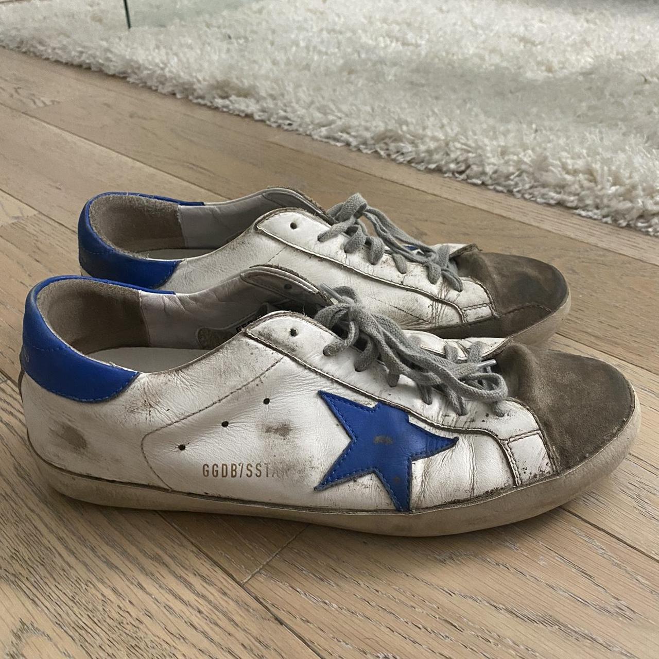 Golden Goose Men's Blue and White Trainers | Depop