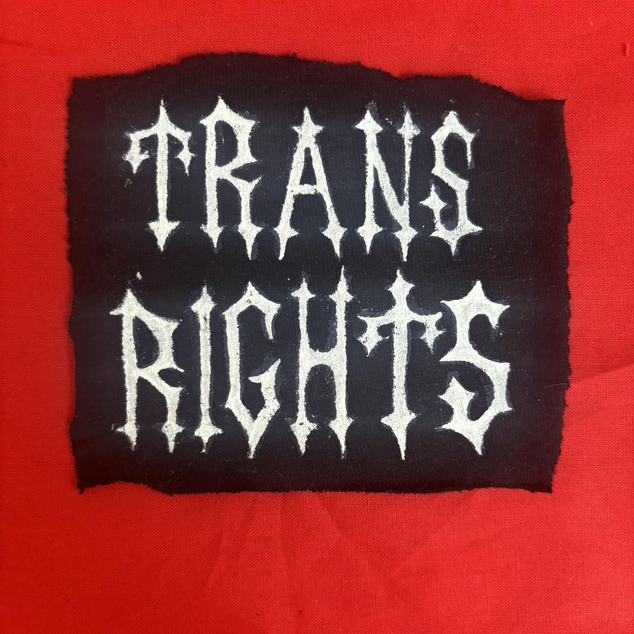 hand painted “trans rights” patch, white text on... | Depop