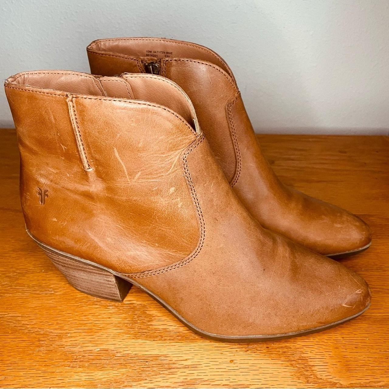 FRYE Brown Leather Wedge Ankle Booties Boots Almond. Depop