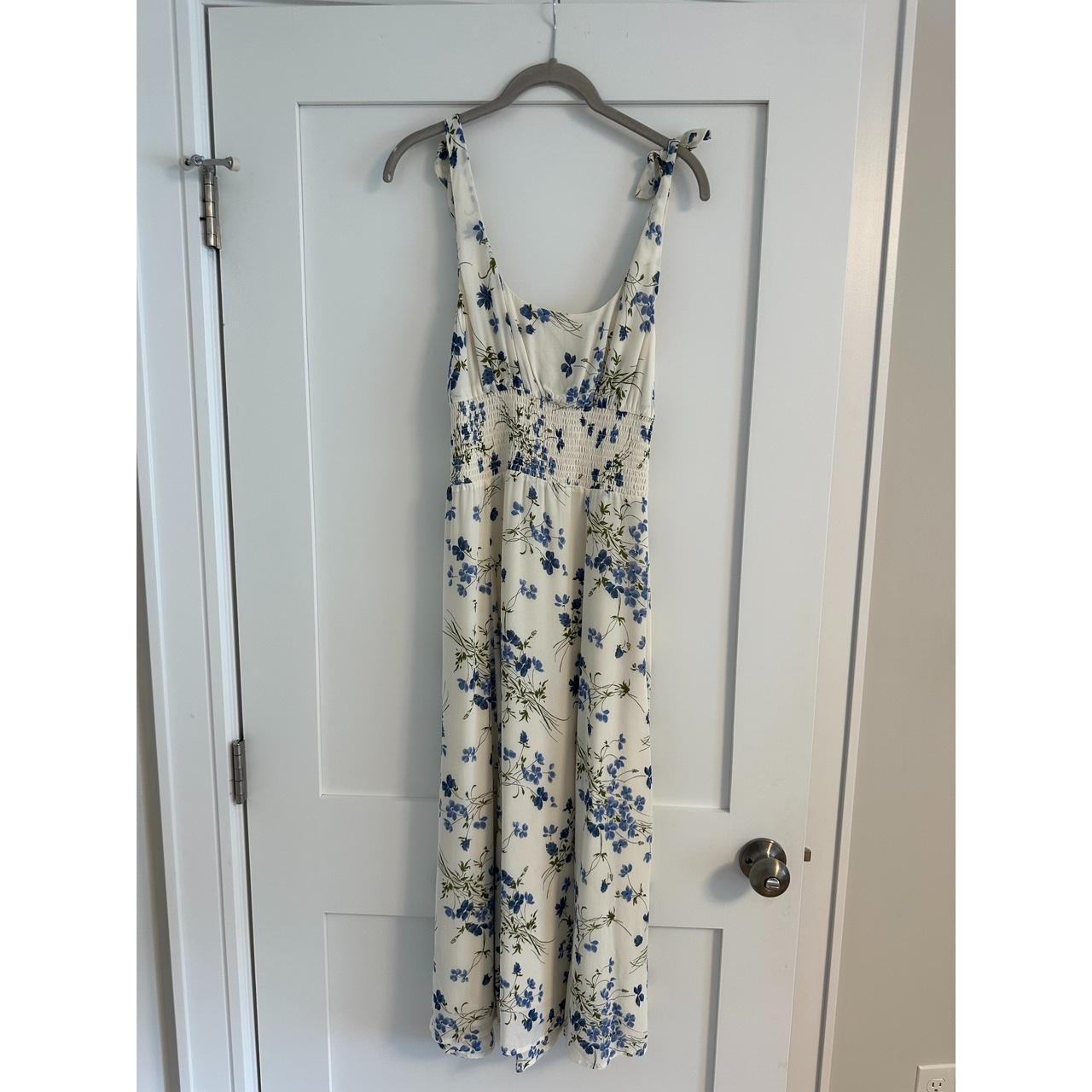 Reformation cream and blue floral maxi dress with... | Depop
