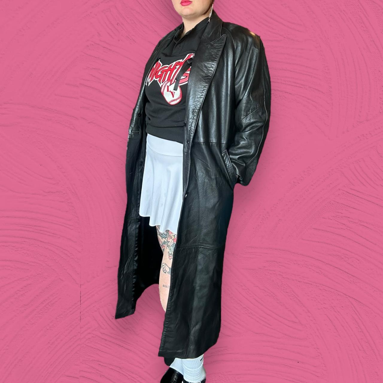 Vintage Black Leather Trench Coat 80s 90s black | Depop