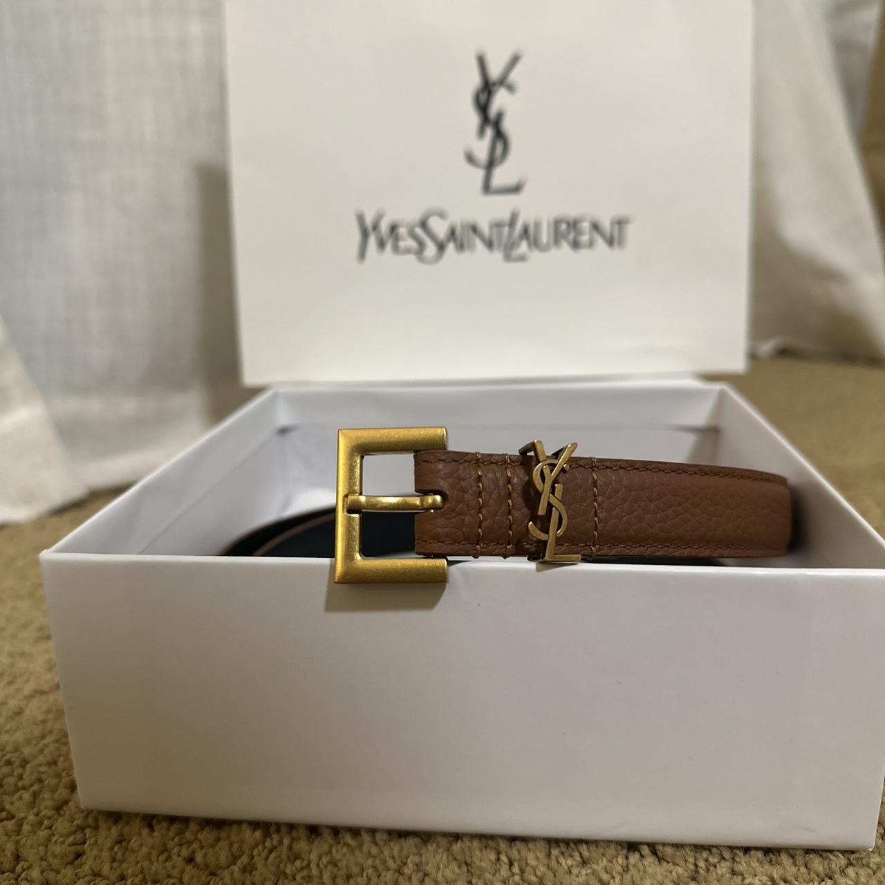 brown ysl leather belt new