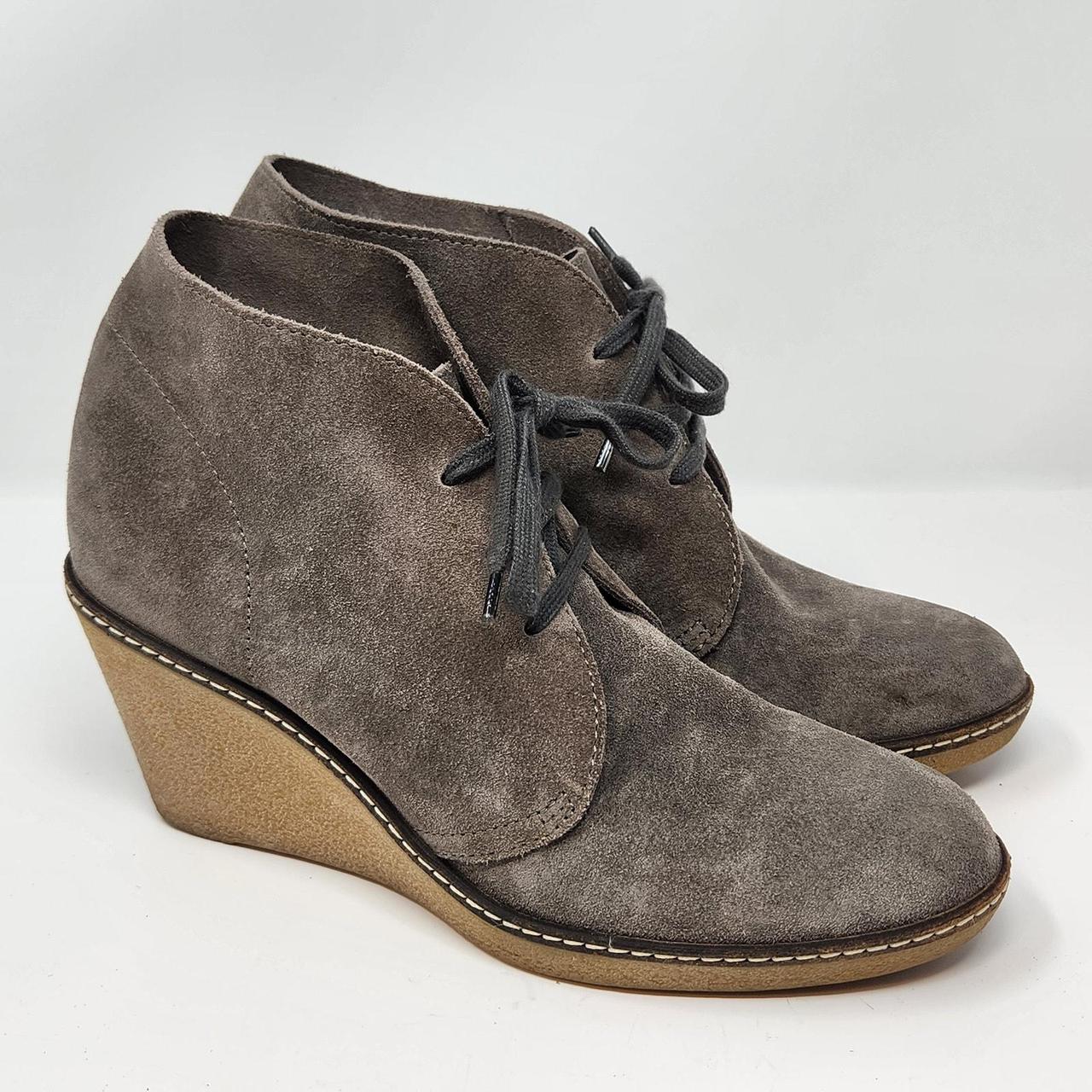 J Crew women s gray suede wedge chukka ankle boots. Depop