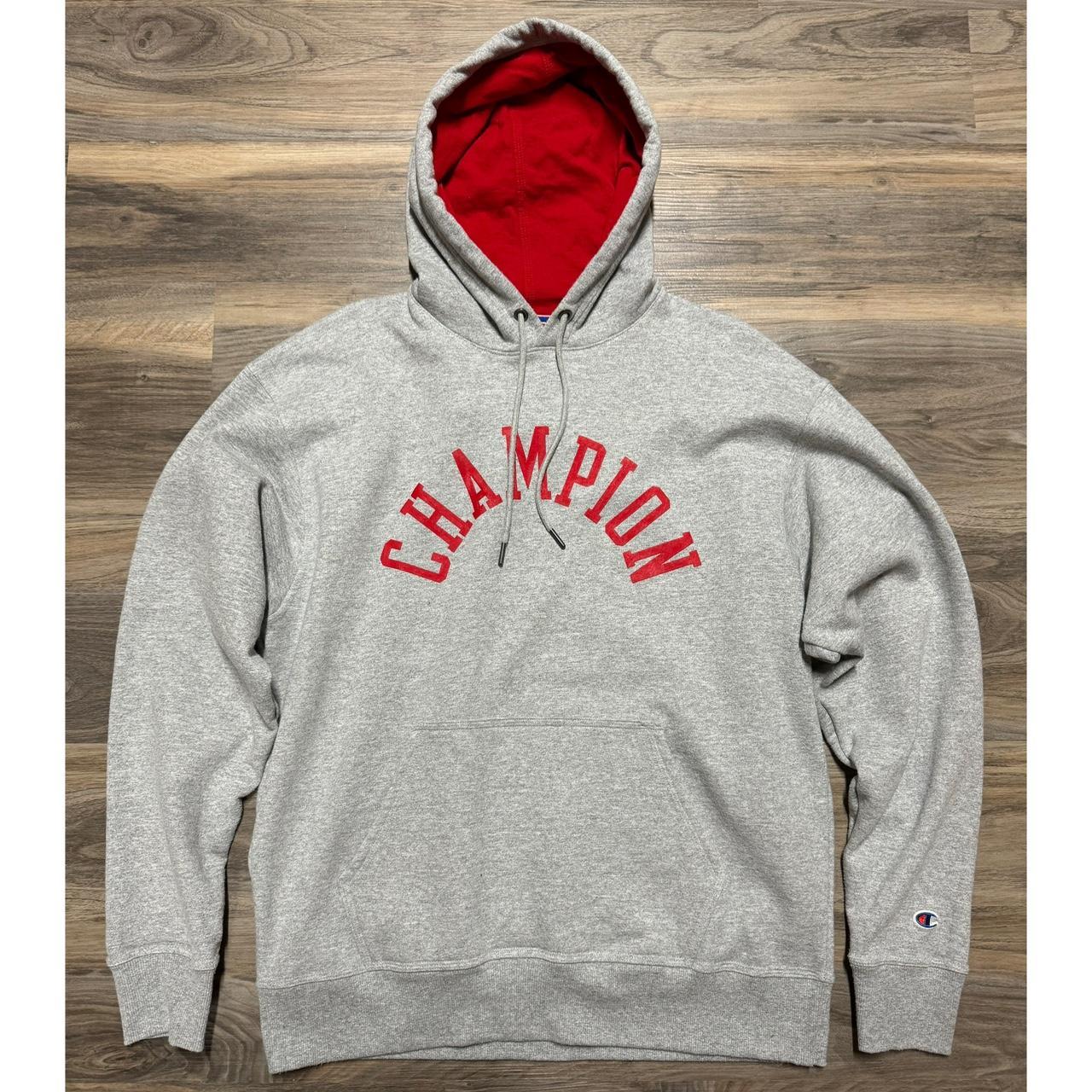 Grey and red champion hoodie sale