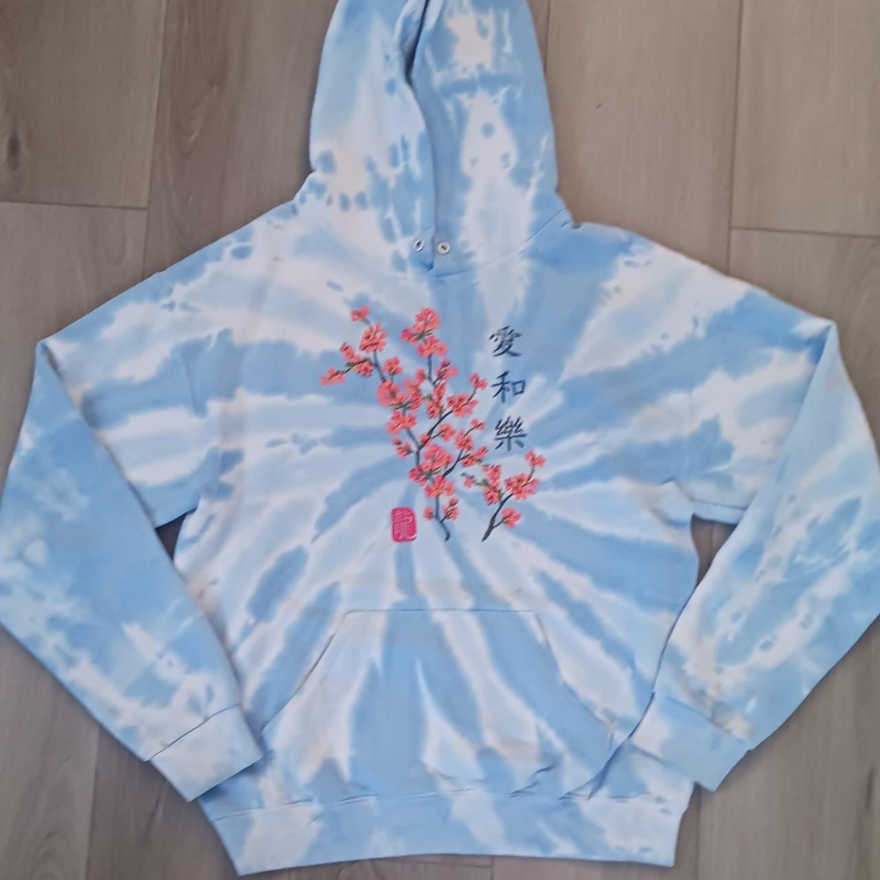 Blue tie dye cherry blossom hoodie sale