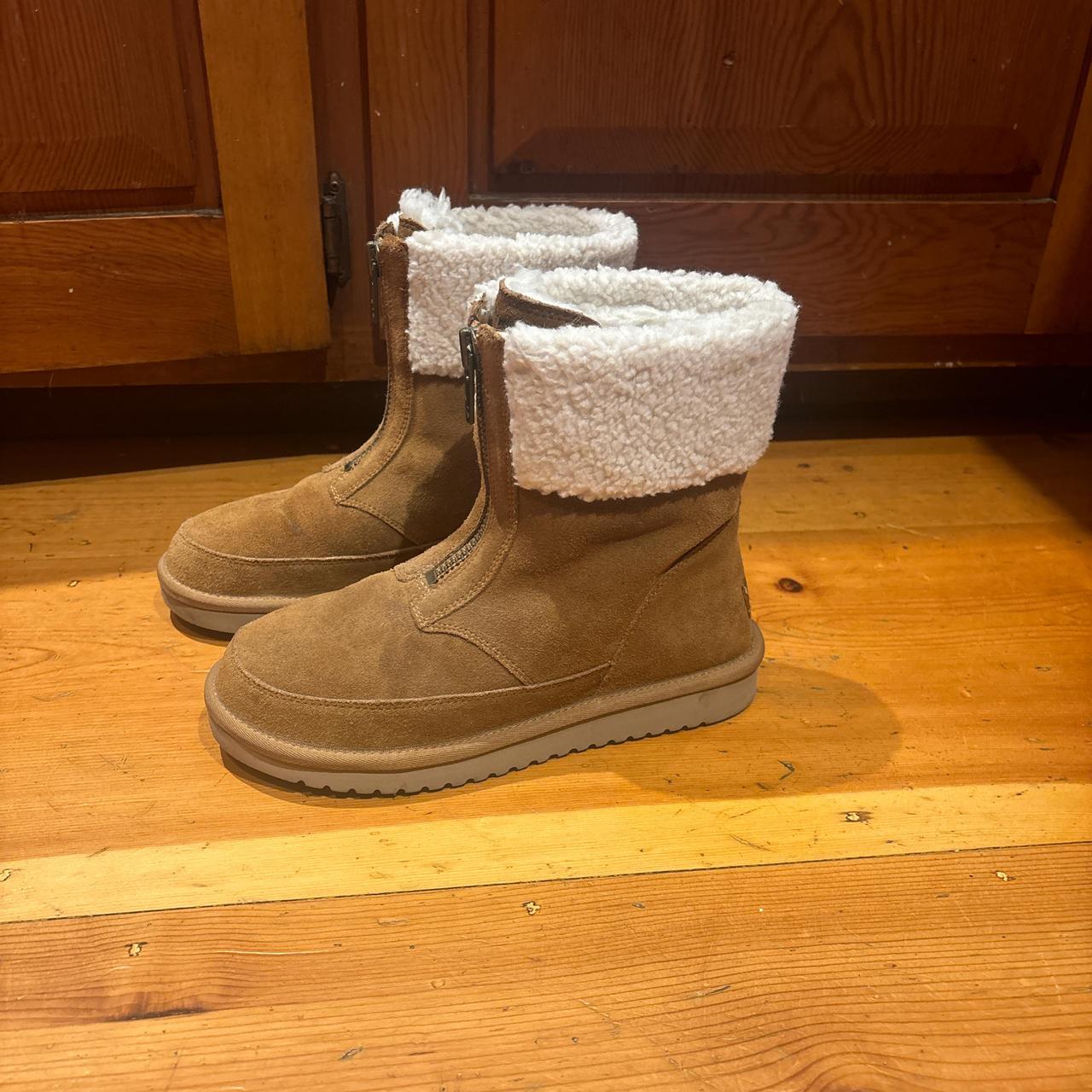 Brown uggs with white fur best sale